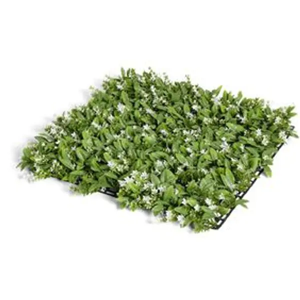 Carré végétal artificiel feuillage et fleurs blanches 50x50cm clipsable