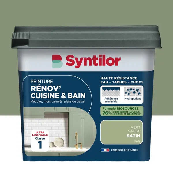 Peinture meuble vert sauge satin SYNTILOR Renov' cuisine et bain 0.75l - SYNTILOR