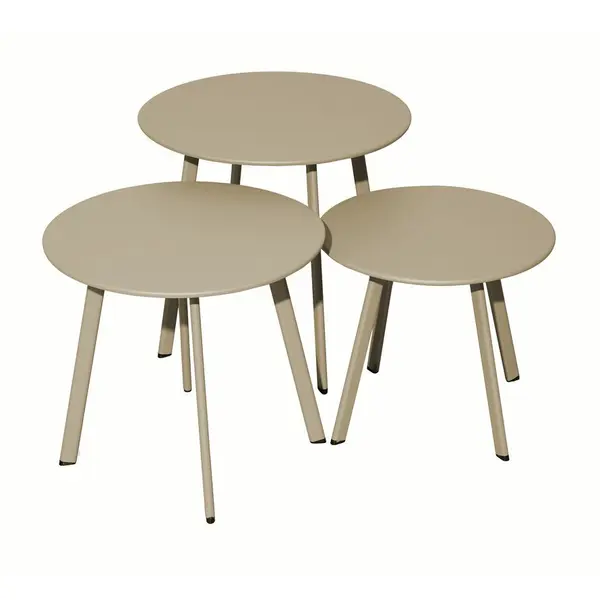 Lot 3 tables basses Massaï en acier - diamètre 40/45/50 cm - sand - PROLOISIRS