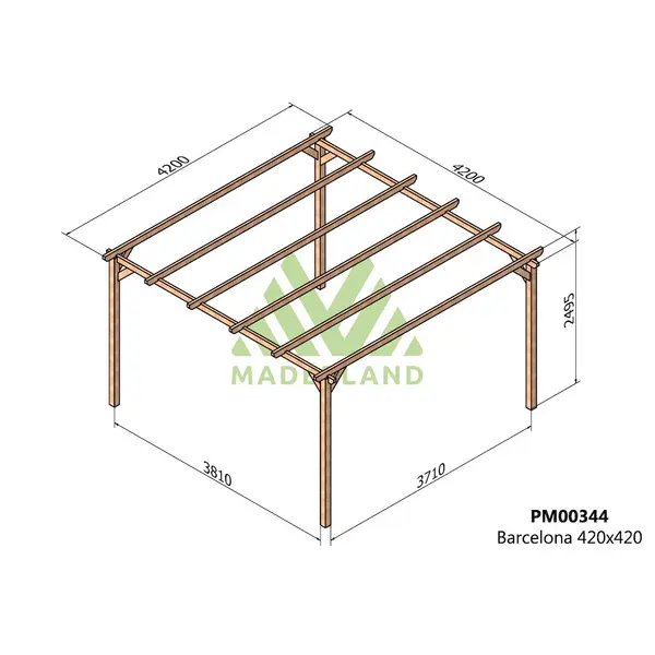 Pergola en bois autoportante - modèle BARCELONA - 420 x 420 cm - Maderland