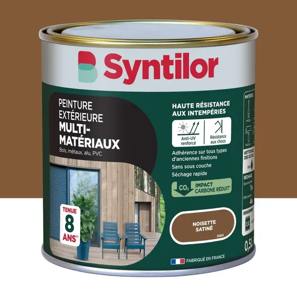 Peinture exterieure bois, aluminium, pvc . SYNTILOR noisette satine 0.5l - SYNTILOR