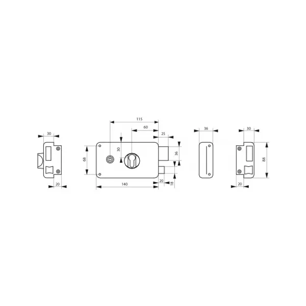 Boitier de serrure horizontale en applique double entrée pour porte d'entrée, droite, axe 60mm, 140x88mm, noir - THIRARD