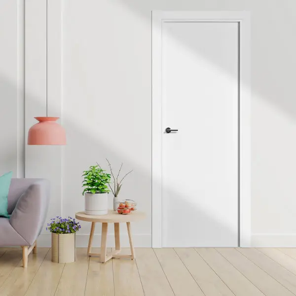 Bloc porte MDF blanc mat poussant droit ULLA - H. 204 x l. 73 x ep. 4 cm