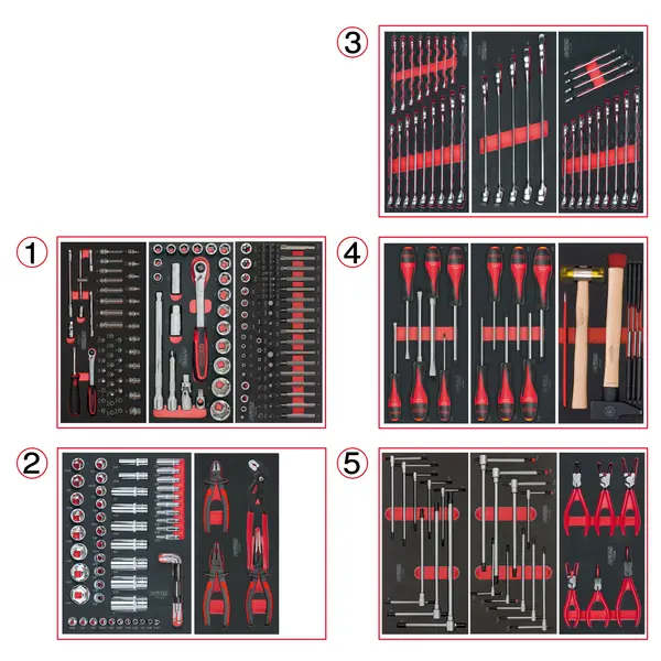 Composition d'outils 5 tiroirs pour servante, 311 pièces
