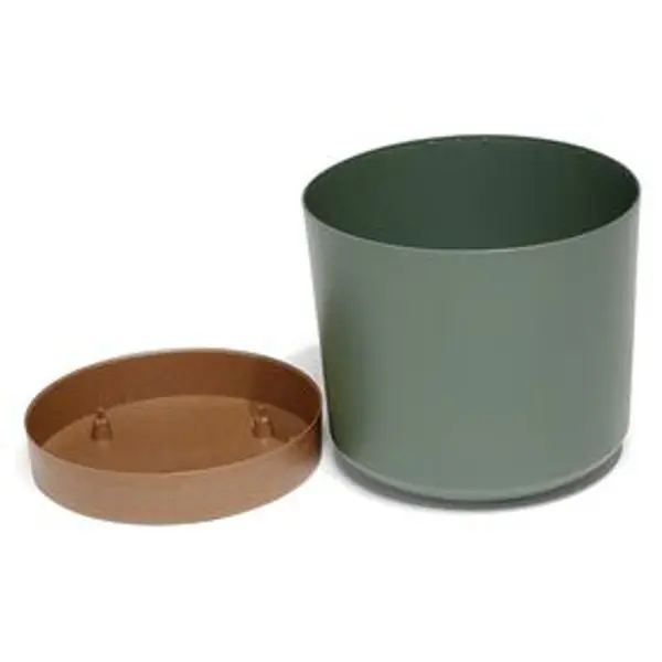 Pot de jardin Tubo plastique vert avec soucoupe marron Ø39cm