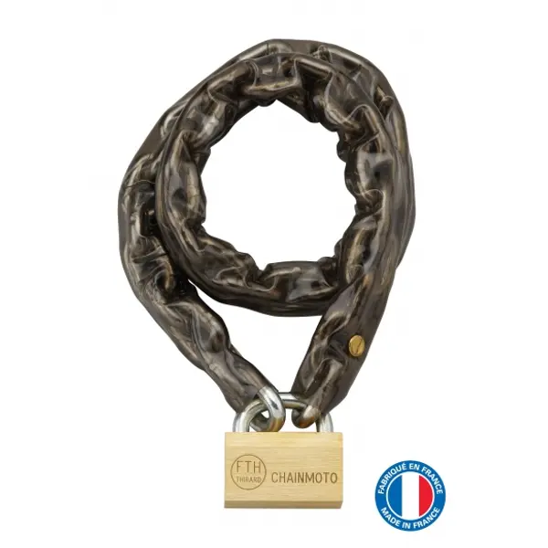 Chaîne acier cémenté zingué à clé Loops, moto, barrières, Ø 8mm, 0.9m, gaine PVC, cadenas, 3 clés - THIRARD