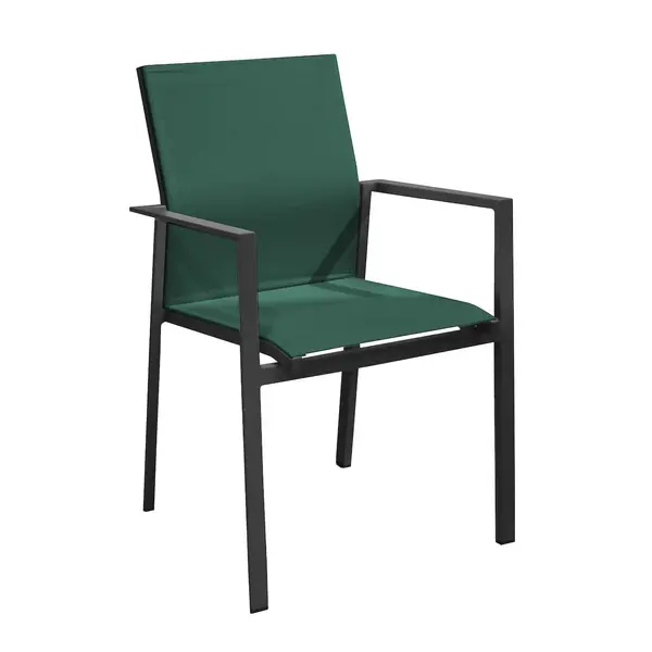 Fauteuil empilable en aluminium - DELIA - Assise TPEP - Hauteur d’assise 46 cm - Coloris graphite et vert - PROLOISIRS