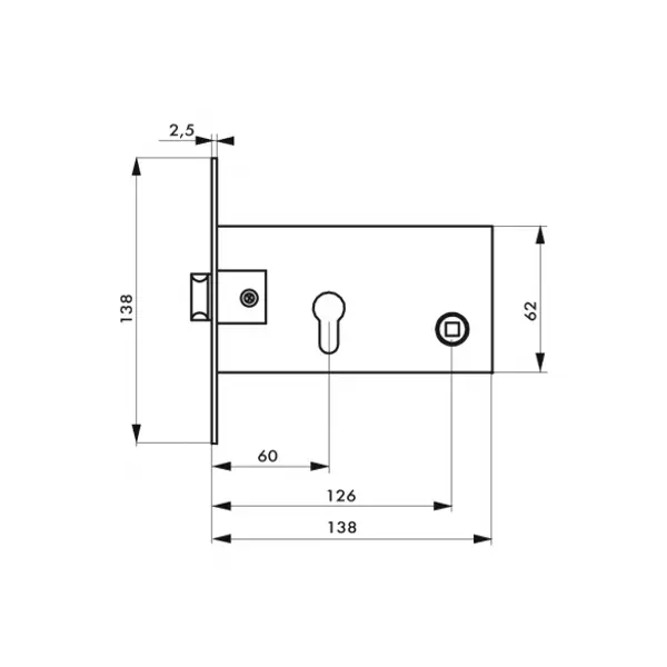 Boitier de serrure encastrable à cylindre pour porte d'entrée, axe 60mm, bouts carrés, nickelé - THIRARD
