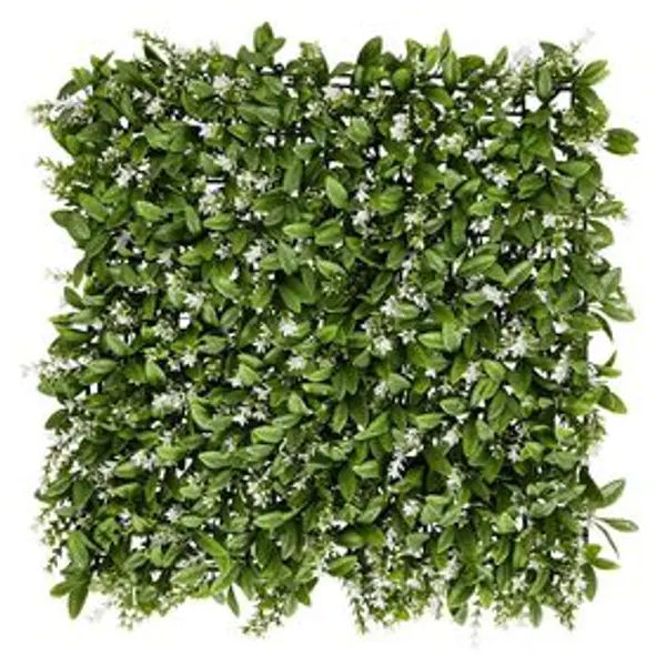 Carré végétal artificiel feuillage et fleurs blanches 50x50cm clipsable
