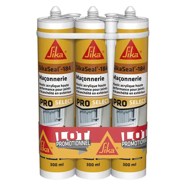Lot de 3 mastic SikaSeal 184 maçonnerie blanc - 300 ml