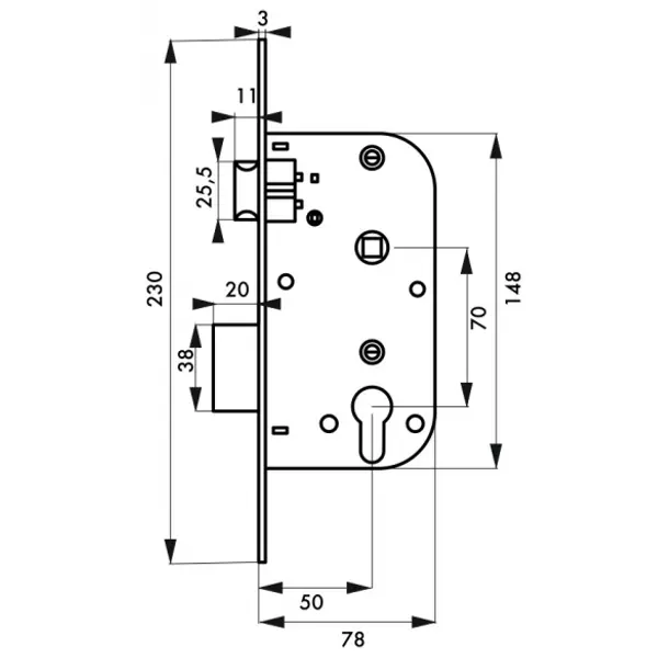 Boitier de serrure encastrable à cylindre pour porte d'entrée, axe 50mm, bouts carrés, nickelé - THIRARD