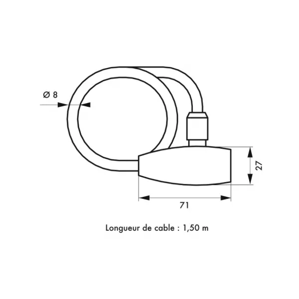 Antivol à clé Twisty, câble acier, vélo, 8mmx1.5m, 2 clés - THIRARD