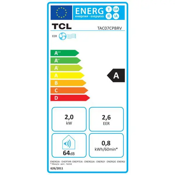 Climatiseur mobile non réversible - 2050W - 7000BTU/h 64dB - Blanc - TCL