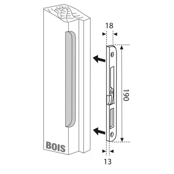 Gâche centrale encastrable pour porte d'entrée, gauche, 190x18x13mm, comp. Fercomatic, G-22826-01-L-1 - FERCO by THIRARD