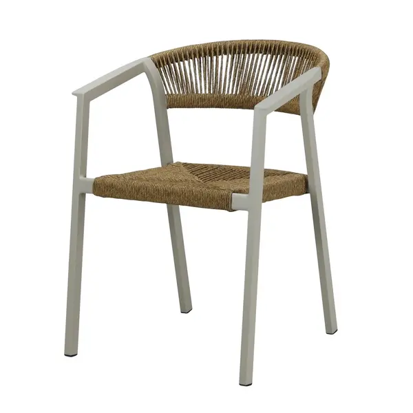 Fauteuil empilable en aluminium et rope - GABRIEL - Assise tressée - Coloris crème et naturel - PROLOISIRS