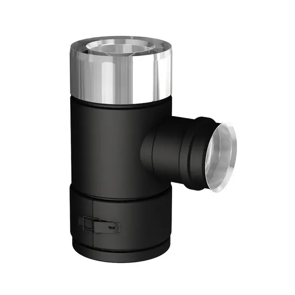 Té 90° - Apollo Pellets 2.0 - noir Ø80/130 mm - piquage fumées Ø80 mm avec tampon - Joncoux