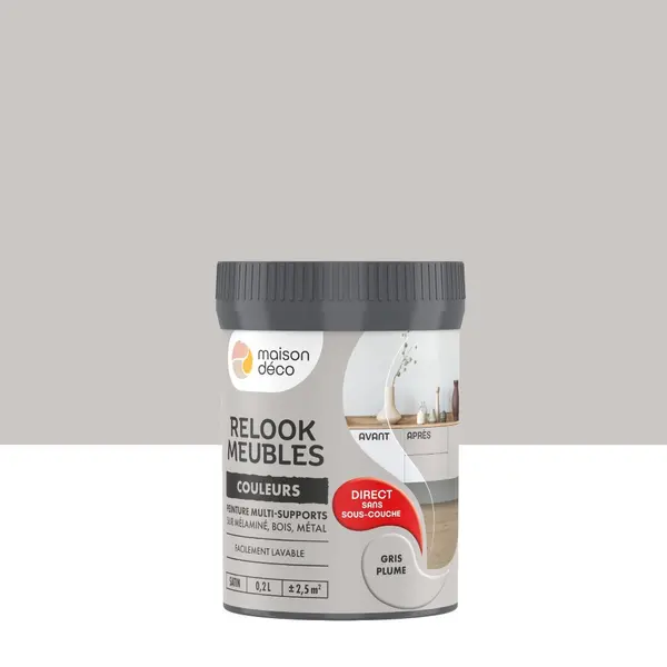 Peinture Relook meuble MAISON DECO gris plume satine 200 ml - MAISON DECO