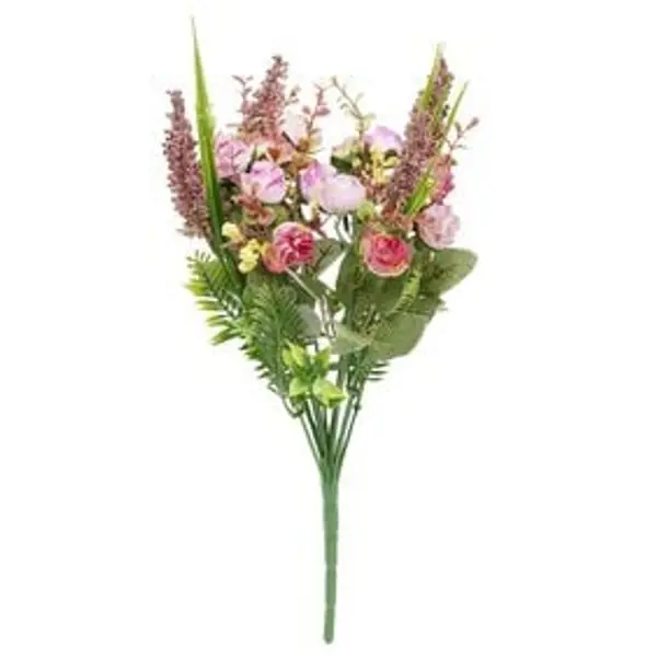 Piquet fleur artificielle bouton de rose bruyère Ø25xH40cm