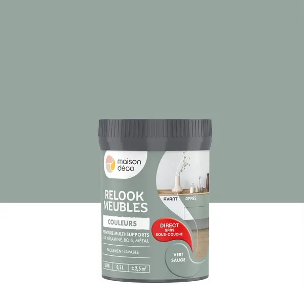 Peinture Relook meuble MAISON DECO vert sauge satine 200 ml - MAISON DECO