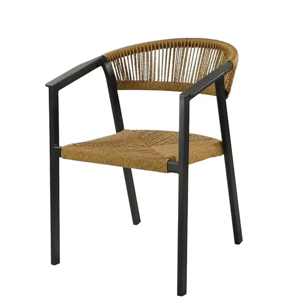 Fauteuil empilable en aluminium et rope - GABRIEL - Assise tressée - Coloris graphite et naturel - PROLOISIRS