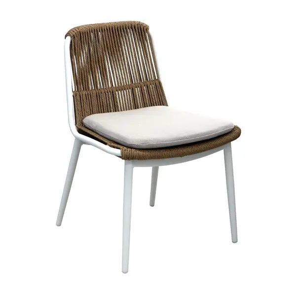 Chaise de repas - COMO - Blanc / Wicker Twist naturel - Aluminium époxy - PROLOISIRS