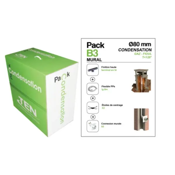 Pack condensation mural (PP flex 10m + connexion mural B3 + Terminal T)