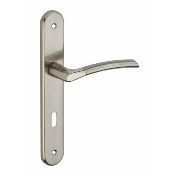 Ensemble de poignées pour porte de chambre Eris trou de clé, carré 7mm, entr'axes 195mm, nickelé brossé - THIRARD