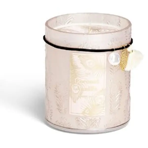 Bougie charm pampille Coconut Vanilla dans verre beige 55H