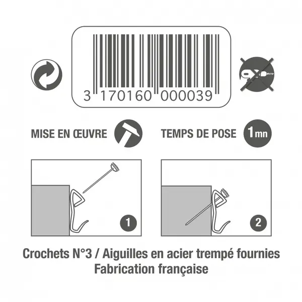 Lot de 10 crochets + aiguilles pour tableaux et cadres lourds LE CROCHET FRANCAI - LE CROCHET FRANCAIS