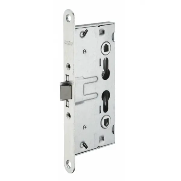 Boitier de serrure encastrable à cylindre pour porte de chaufferie, axe 65mm, industrie, bouts ronds, zingué - THIRARD