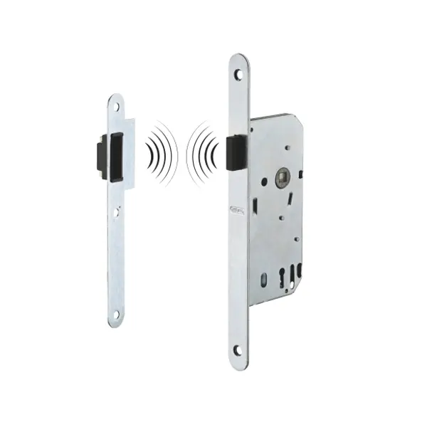 Serrure magnétique encastrable pour porte intérieure, bec de cane (sans clé), axe 40mm, bouts ronds, fer satiné - THIRARD