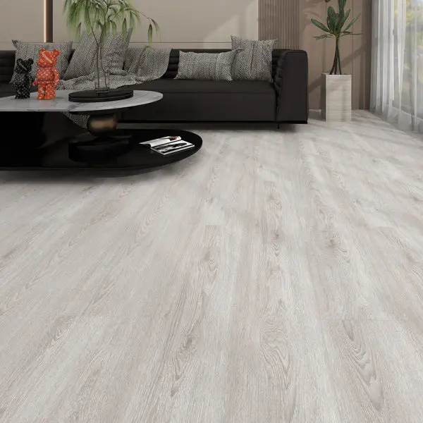 Sol pvc clipsable gris imitation bois sous couche intégrée - 121,9x17,7 cm, Ep. 4+1 mm