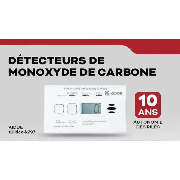 Detecteur de monoxyde de carbone KIDDE 10lldco-k797, 10 ans - Kidde