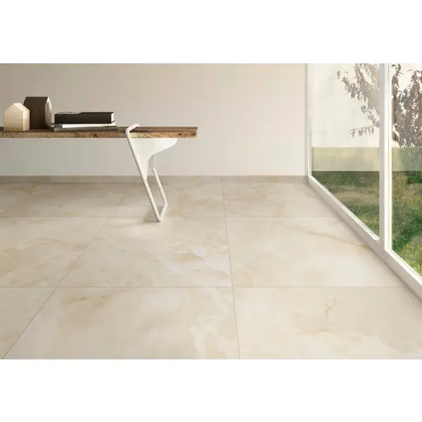 Carrelage sol intérieur grès cérame émaillé aspect marbre crème mat 61,5 x 61,5 cm