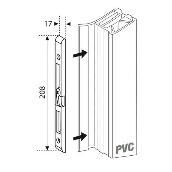 Gâche centrale en applique pour porte d'entrée, droite, 208x17x8mm, comp. Europa-Fercomatic, G-22898-00-R-1 - FERCO by THIRARD
