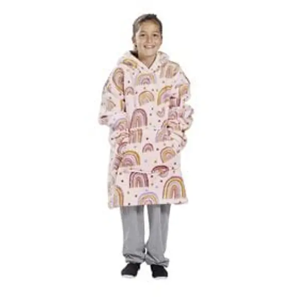 Pull plaid à capuche 63xH75cm - 2 modèles arc-en-ciel ou dinosaure
