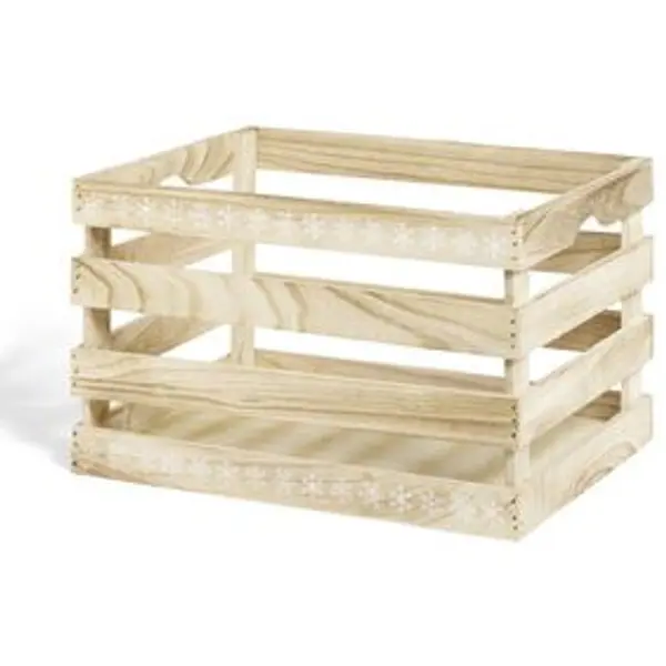 Cagette en bois motif flocon blanc 38x28xH23cm