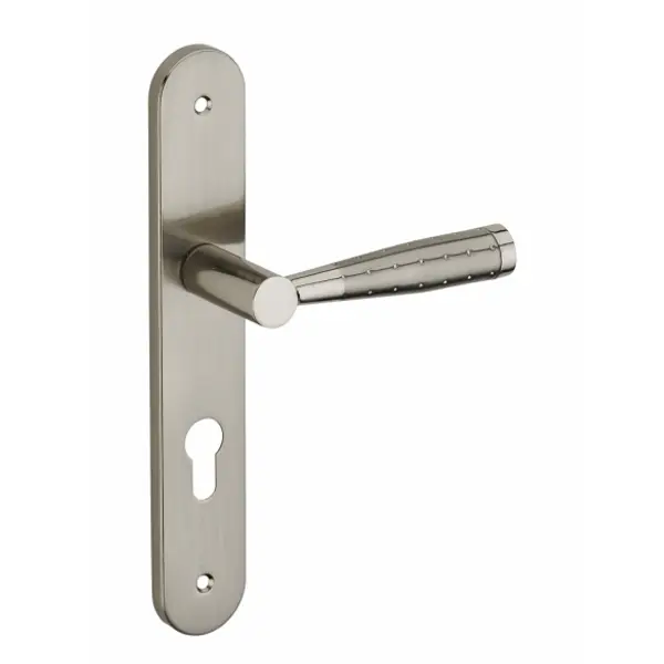 Ensemble de poignées pour porte d'entrée Helios trou de cylindre, carré 7mm, entr'axes 195mm, nickelé brossé - THIRARD