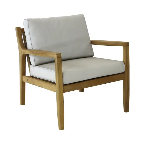 Fauteuil lounge - HAUBAN - Teck FSC 100% - Coussins crème - PROLOISIRS