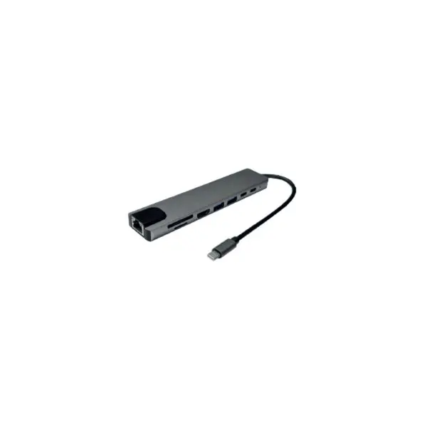 Adaptateur 8 en 1 aluminium HDMI RJ45 USB-C USB-A avec lecteur SD