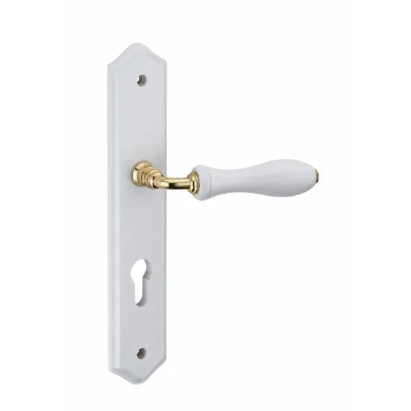 Ensemble de poignées pour porte d'entrée Themis trou de cylindre, carré 7mm, entr'axes 195mm, bois blanc - THIRARD