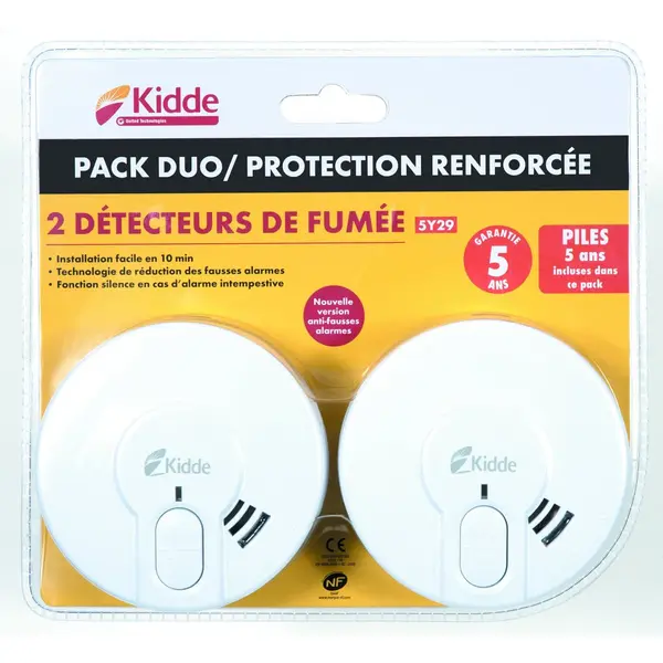 Lot de 2 detecteurs de fumee KIDDE 5y29 nf, 5 ans - Kidde