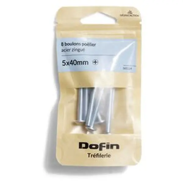 8 boulons poêlier cruciforme acier zingué - 5x40 mm