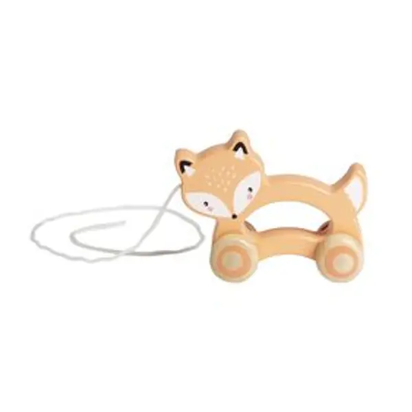 Animal à roulettes renard en bois orange H12cm