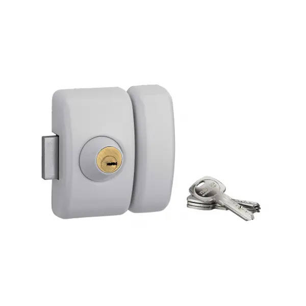 Verrou double entrée Universel pour porte d'entrée, cylindre 45mm, acier, 4 clés, epoxy blanc - THIRARD