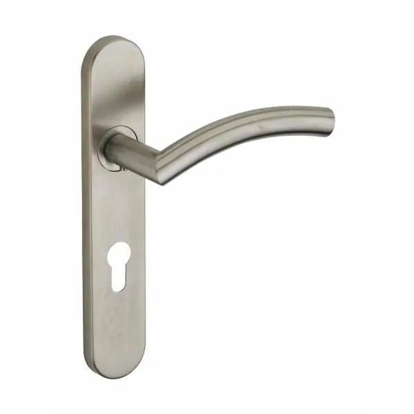 Ensemble de poignées pour porte d'entrée Ouranus trou de cylindre, carré 7mm, entr'axes 195mm, inox brossé - THIRARD