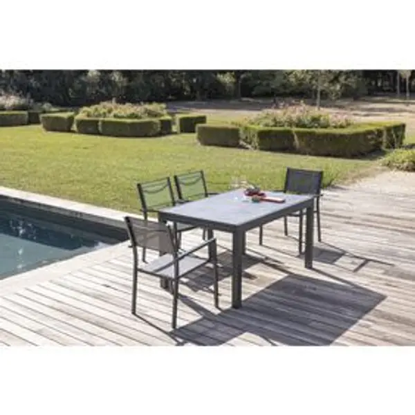 Table de jardin extensible Oslo verre effet marbre 135/270x90xH.75 cm