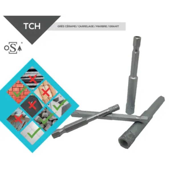 Coffret de 4 forets diamant TCH - Raccord Héxagonal pour visseuse Ø6 - 8 - 10 - 12