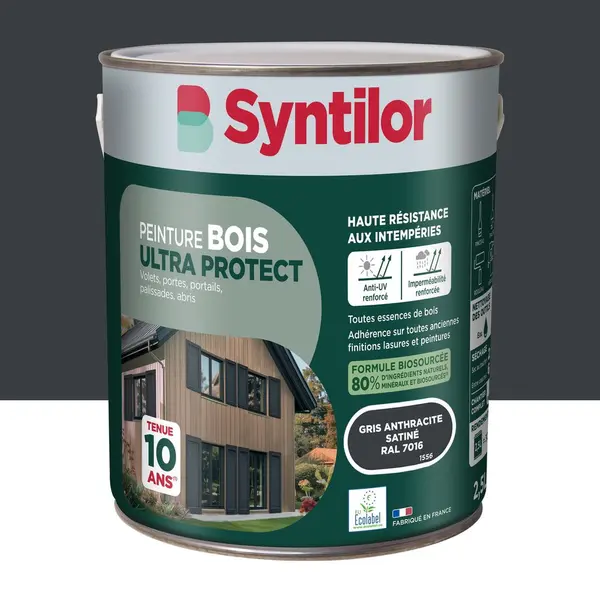 Peinture exterieure bois Ultra protect SYNTILOR gris anthracite satine2.5l - SYNTILOR