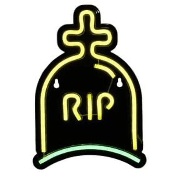 Lampe néon Halloween RIP vert et jaune 26xH18cm